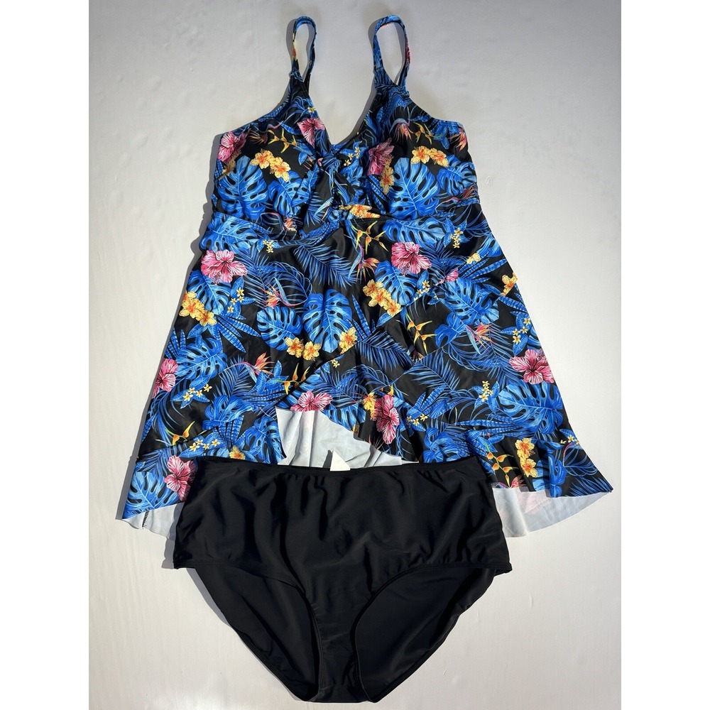 Hanna Nikole Floral Women's‎ Plus Size Irregular Hem Tummy Control Swimsuit 20W